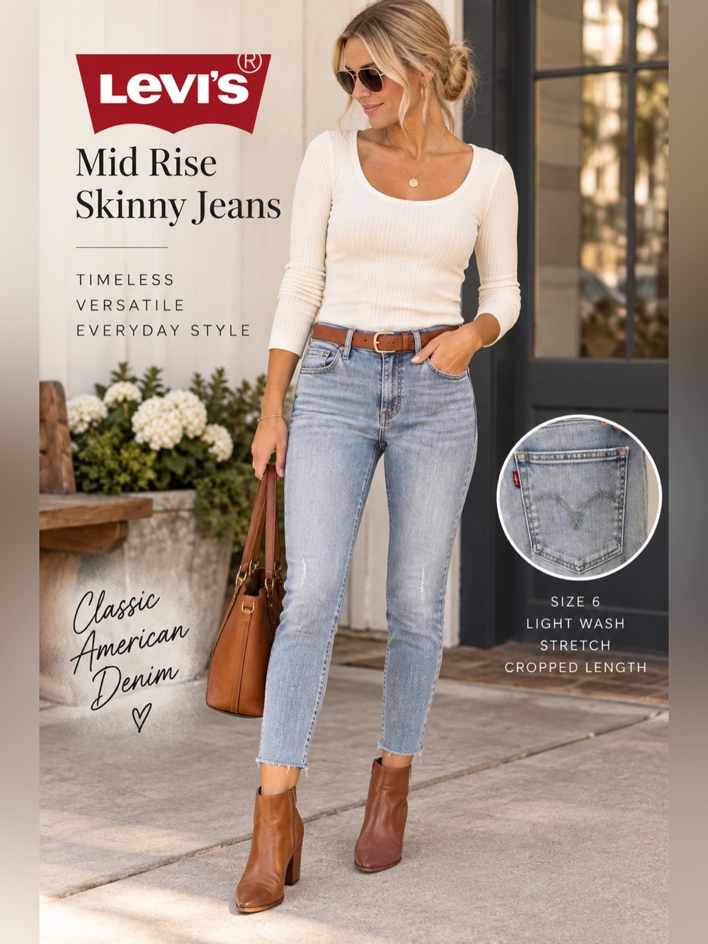 Levi’s Mid Rise Skinny Jeans Women’s 6 Light Wash Stretch Cropped Denim